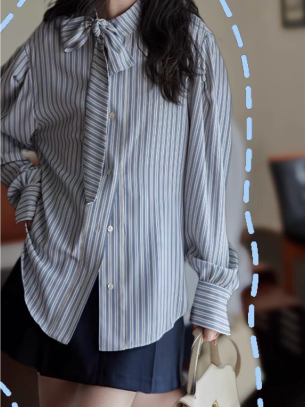 Striped Blue Bow-Tie Cotton Shirt - Men Shirts